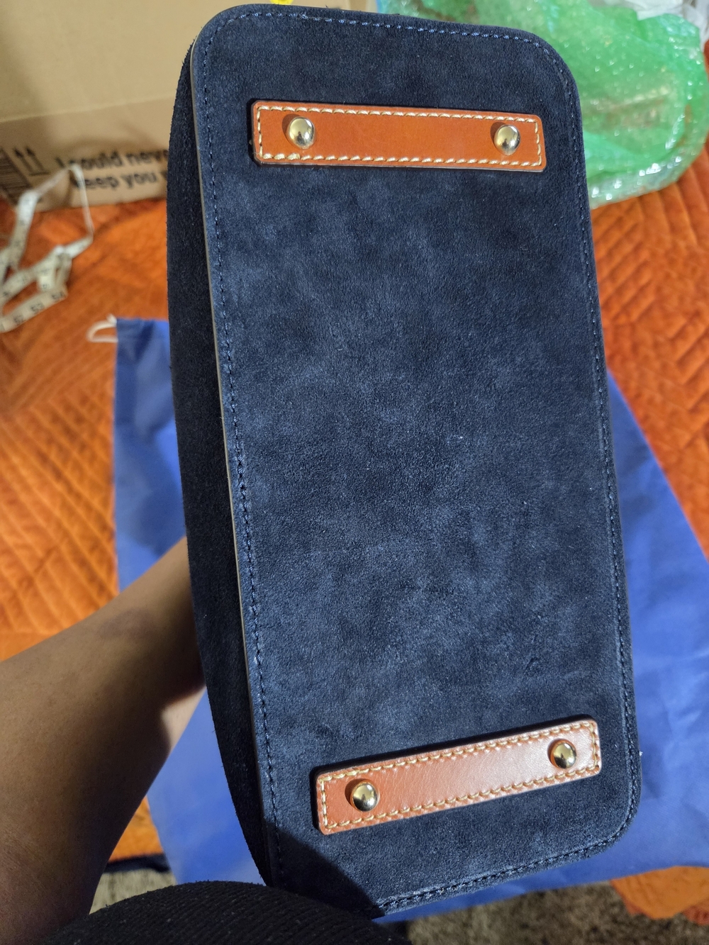 Dooney & Bourke Navy Suede Hobo Shoulder Bag 9.5x5.5x11.5 - Picture 4 of 6